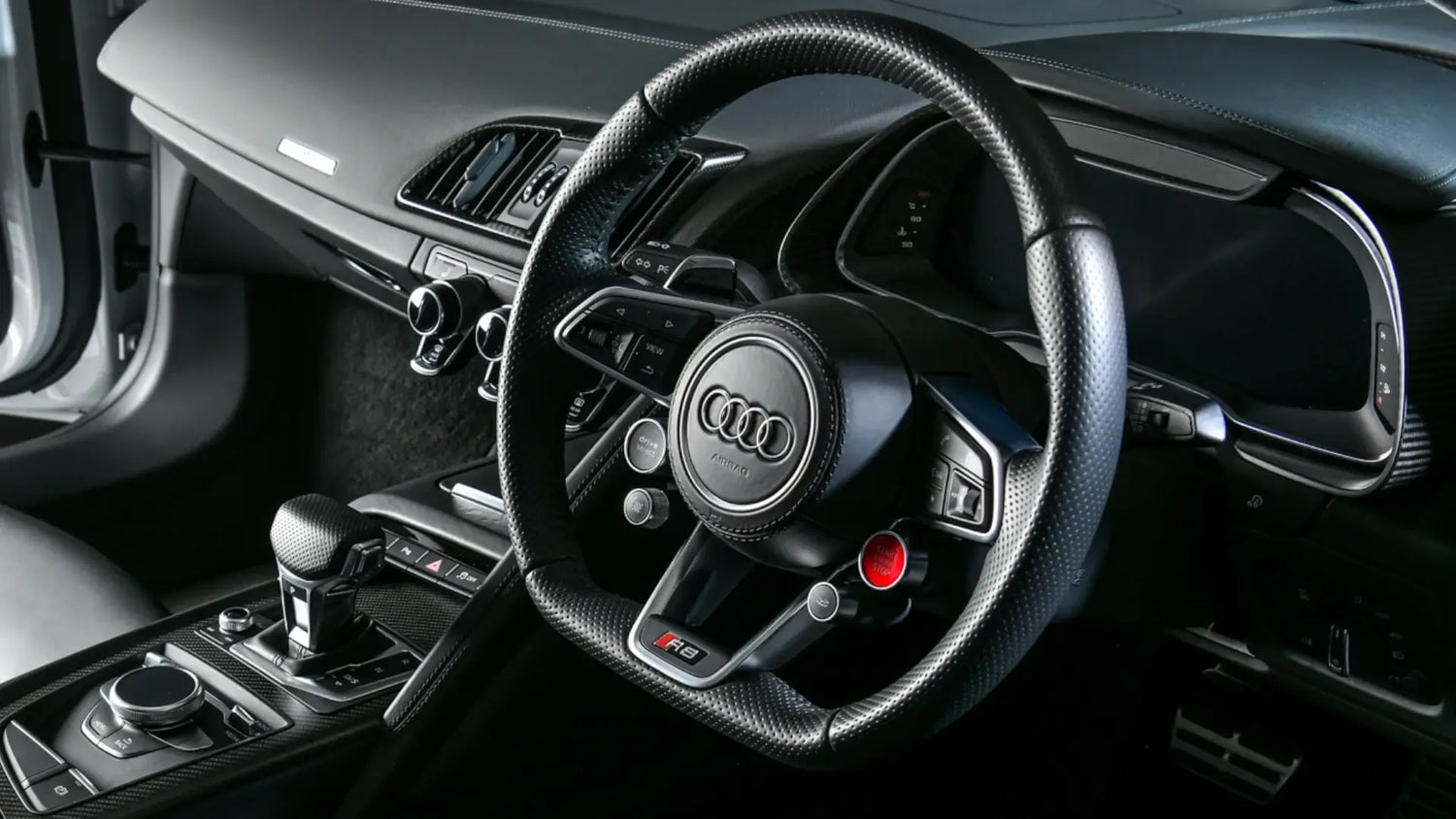 Interior shot of Audi R8 following the installation of TVS TCU software, showcasing advanced calibration capabilities.