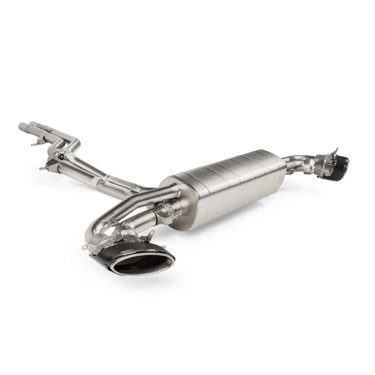 Akrapovič product shot showcasing the Evolution Line (Titanium) exhaust system for the Audi RS Q8, highlighting its high-grade titanium construction and precision engineering.