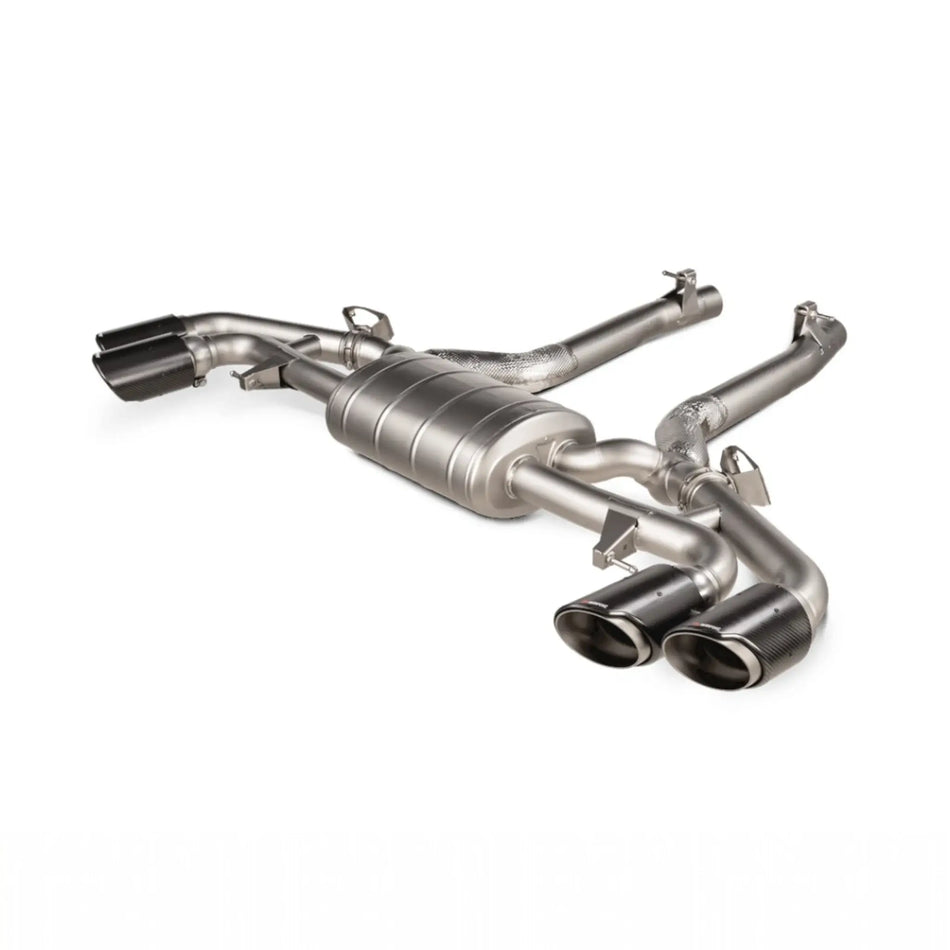 Akrapovič product image showcasing the Slip-On Line (Titanium) exhaust system, highlighting its high-grade titanium construction and premium design.