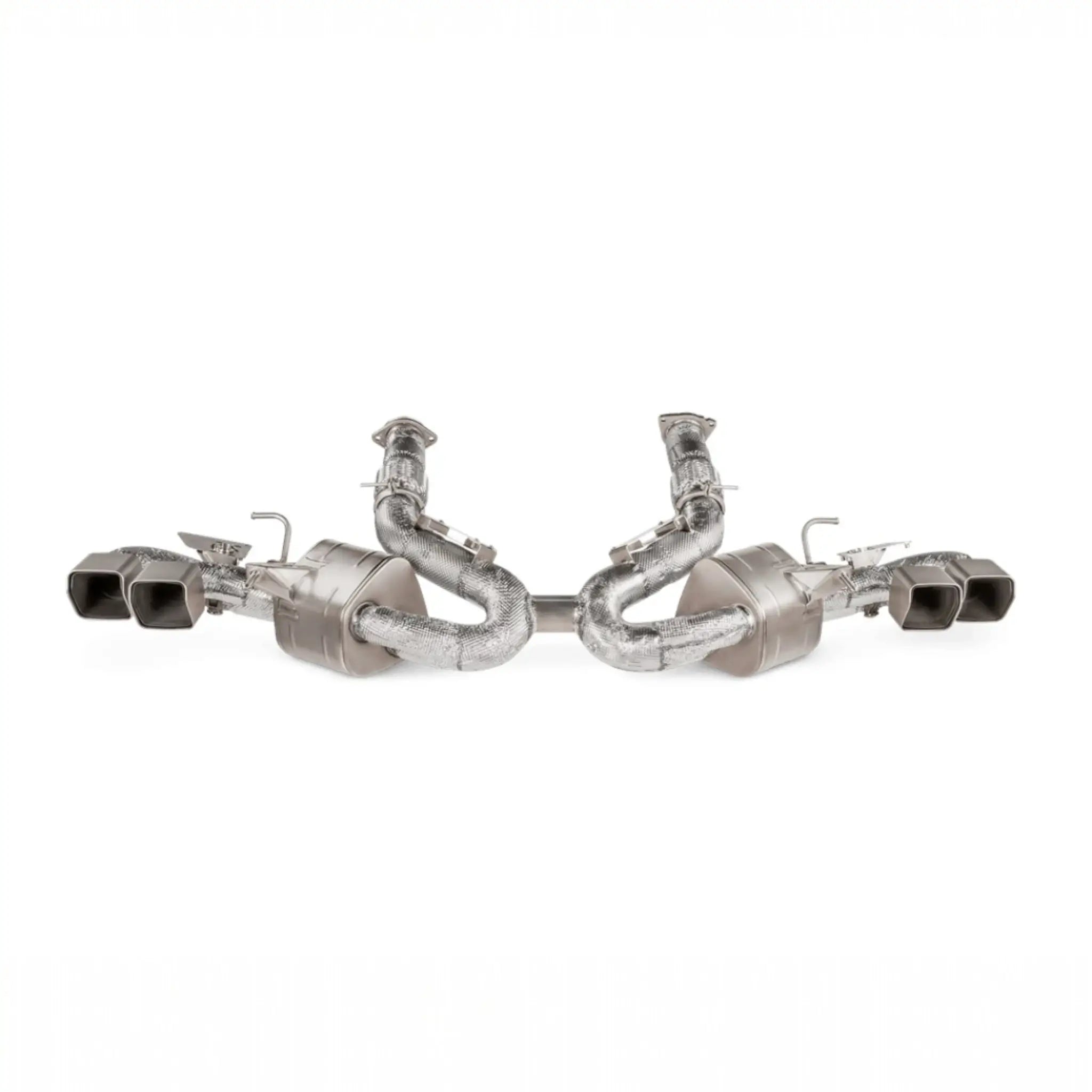 Akrapovic Slip-On Line (Titanium) performance exhaust for Chevrolet Corvette Stingray (C8), lightweight titanium design.
