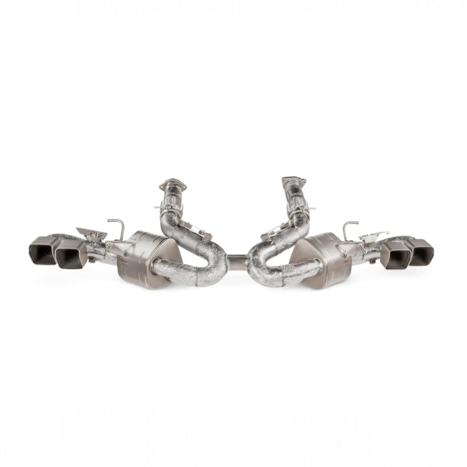 Akrapovic Slip-On Line (Titanium) performance exhaust for Chevrolet Corvette Stingray (C8), lightweight titanium design.