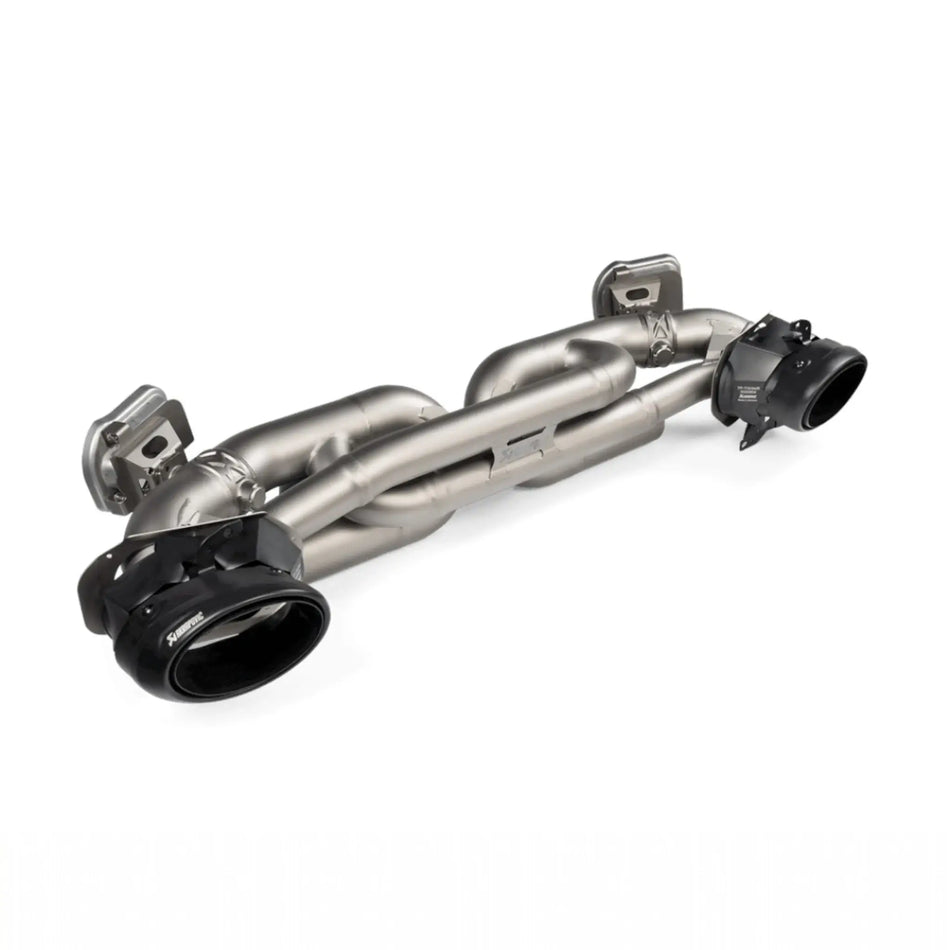 Akrapovič Slip-On Race Line (Titanium) performance exhaust system for Porsche 911 Turbo S 992.1, highlighting lightweight titanium construction and advanced engineering.
